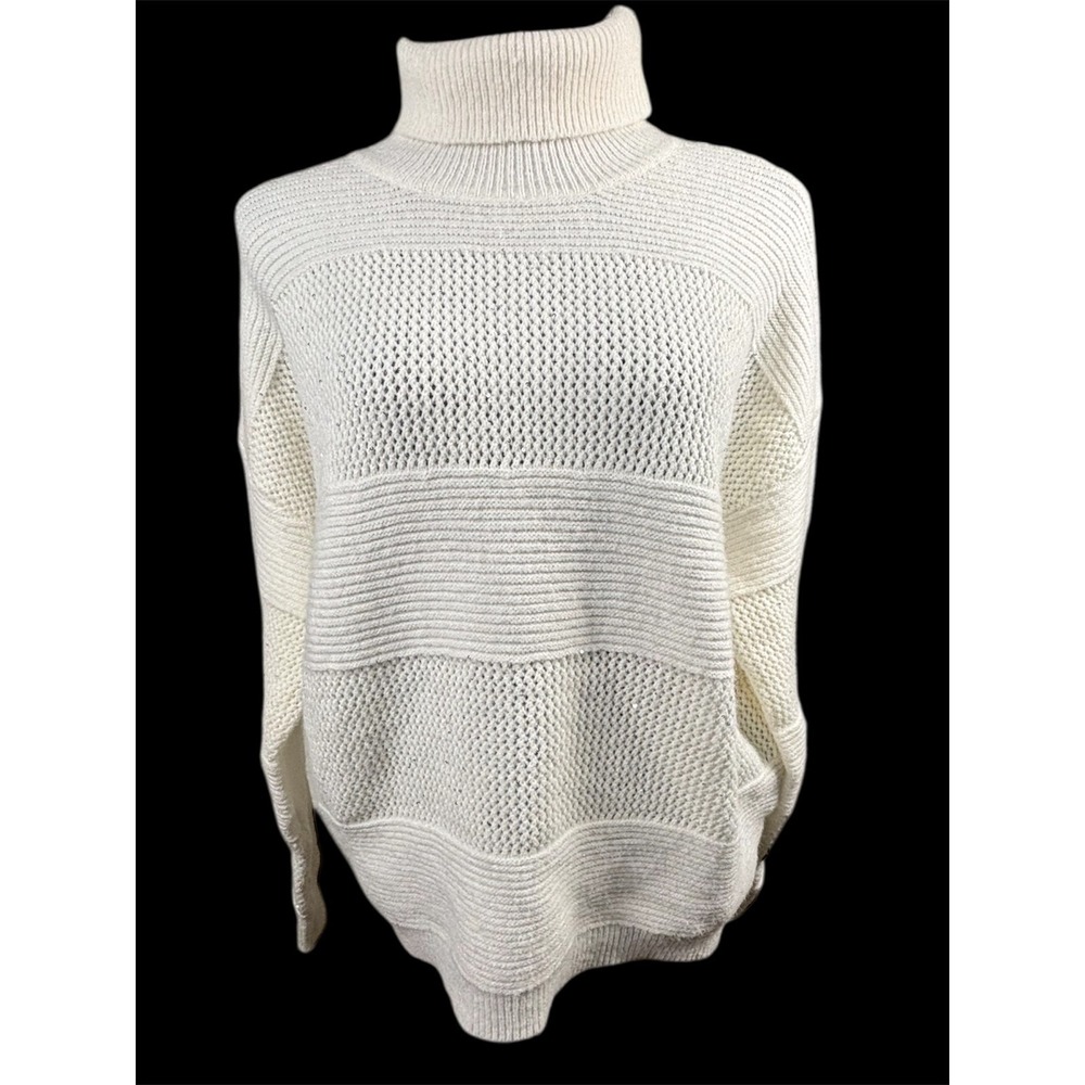 Rachel Zoe Sweater XL Winter White Luxe‎ Chunky Sequin Turtleneck Cozy Sparkle